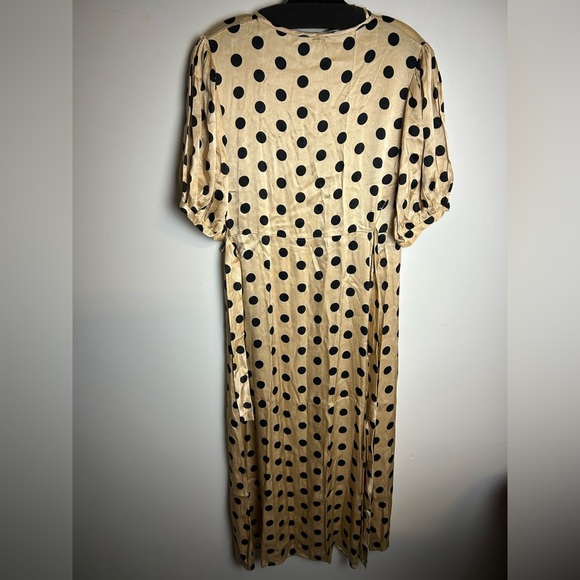 Zara Blogger Fave Gold Polka Dot satin Wrap Midi Dress  Small S Fall Minimalist - Picture 7 of 14